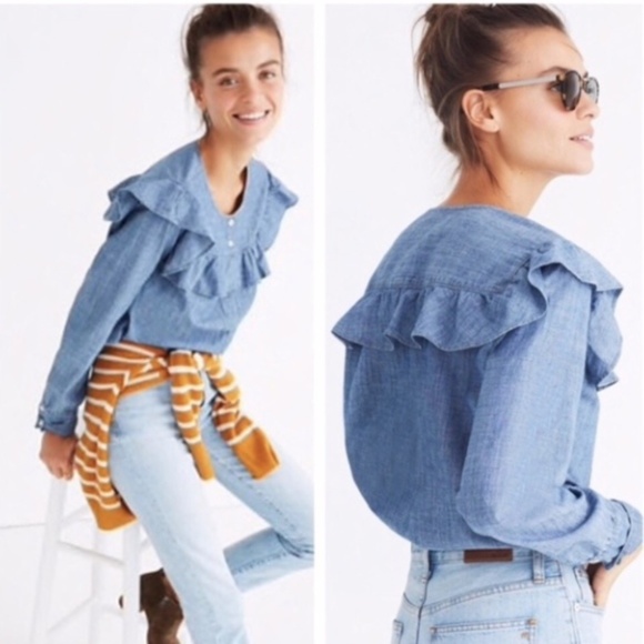 Madewell Tops - Madewell Chambray Ruffle Yoke Top